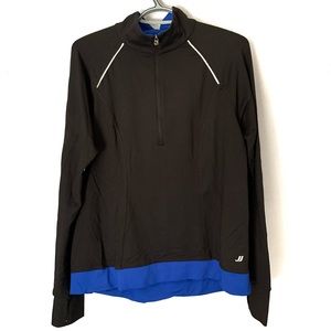 Joe Fresh Blue and Black Athletic Half Zip Shirt Ladies Large